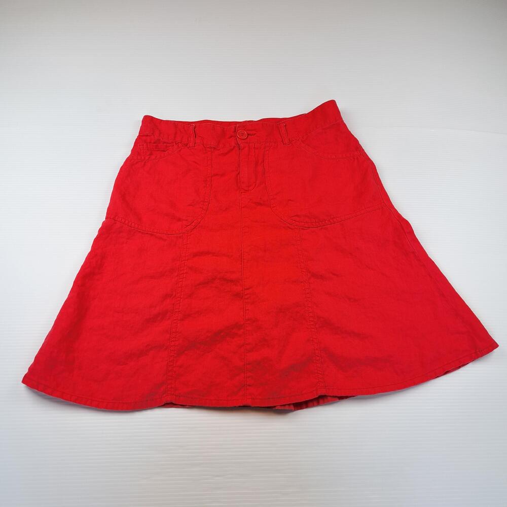 United Colors Of Benetton Skirt Womens 42 Small Red 100% Linen A Line Pockets